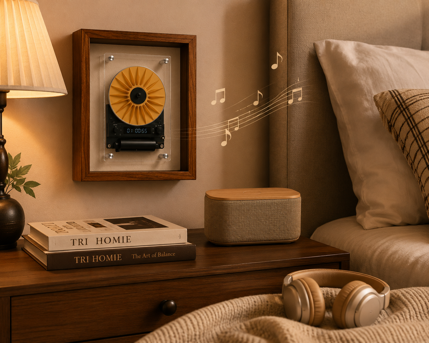 M1 Wood Frame CD Player — Wall-Mountable, Bluetooth & Rechargeable