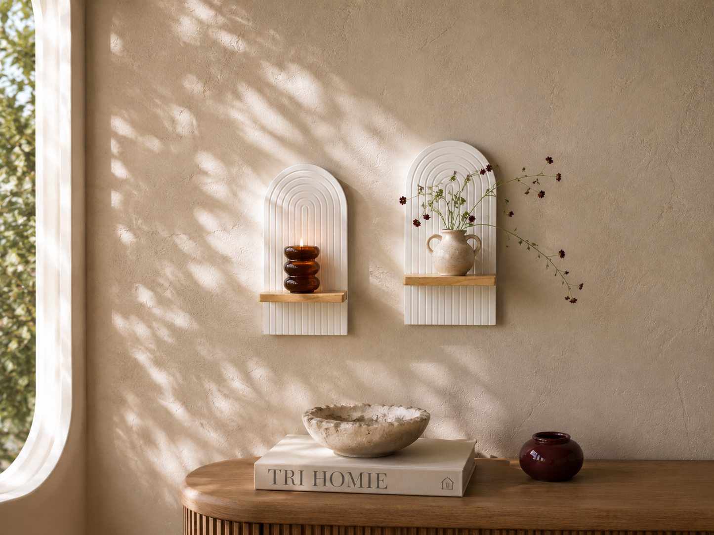 Candle holder on wooden wall, candle holder on wall, shelf, living room wall decoration, scented candle, wooden candle holder holder