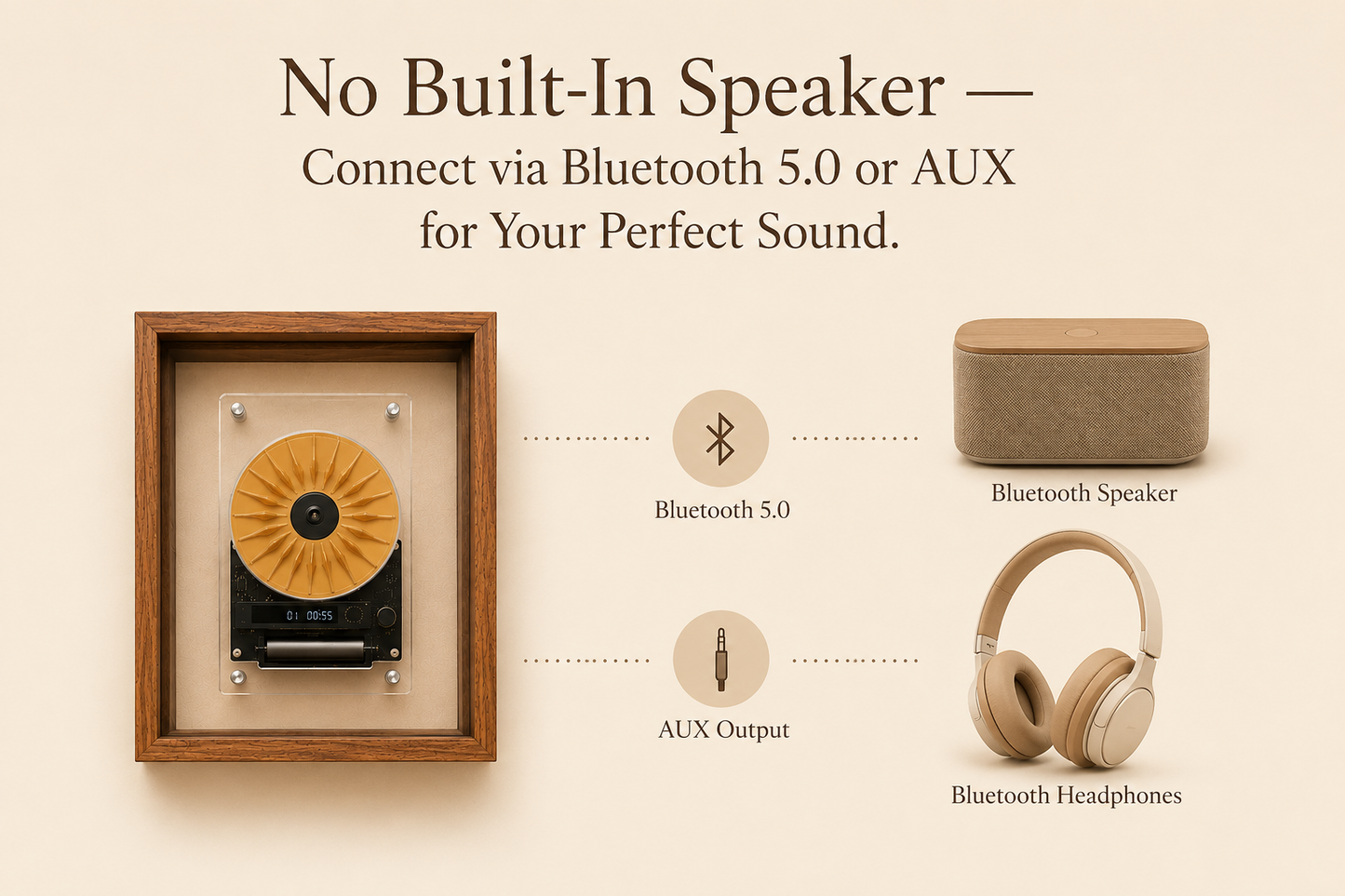 M1 Wood Frame CD Player — Wall-Mountable, Bluetooth & Rechargeable