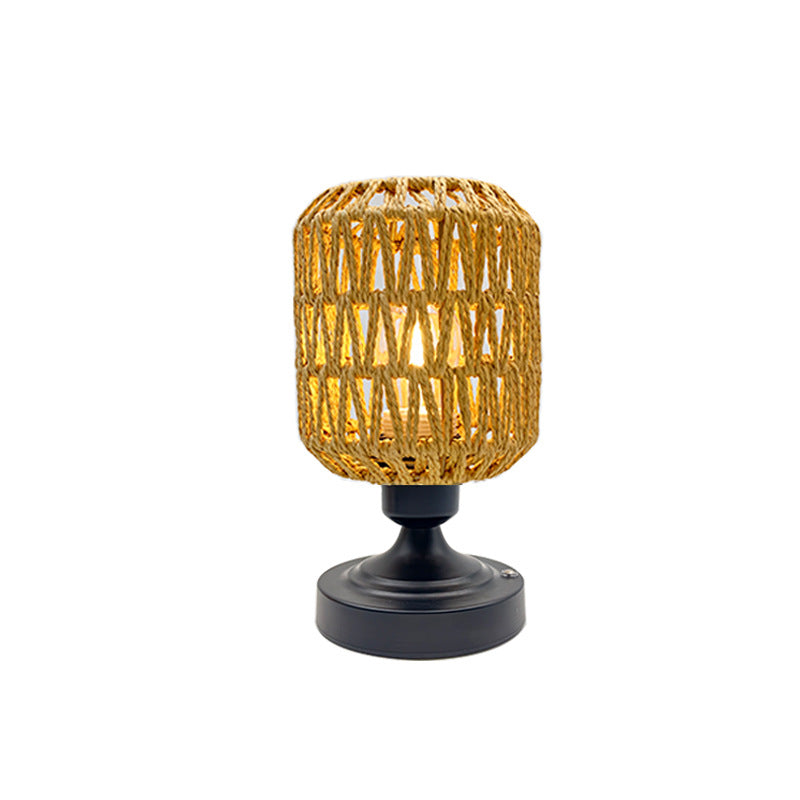 Woven Rattan Charging Lamp — Wabi-Sabi Bedside & Desk Light