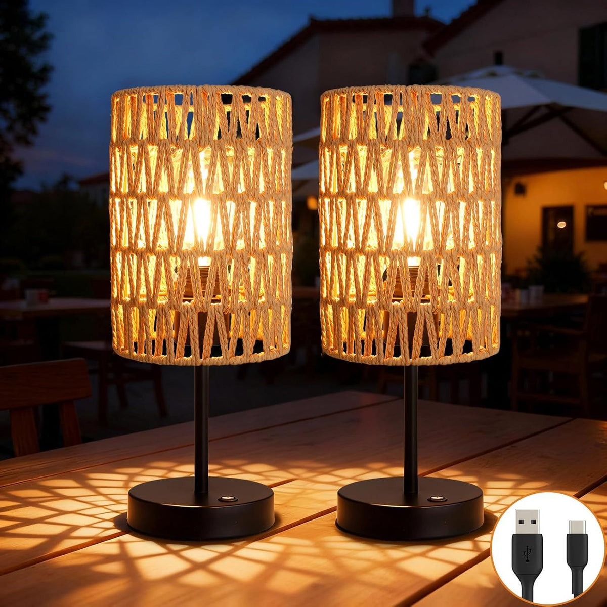 Woven Rattan Charging Lamp — Wabi-Sabi Bedside & Desk Light