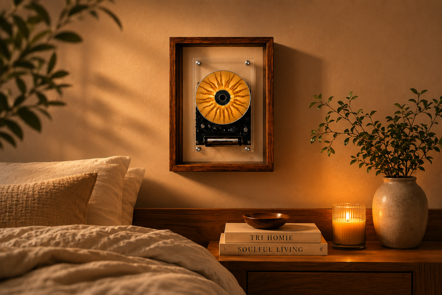 M1 Wood Frame CD Player — Wall-Mountable, Bluetooth & Rechargeable