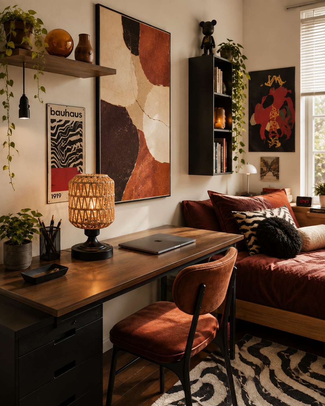 Woven Rattan Charging Lamp — Wabi-Sabi Bedside & Desk Light